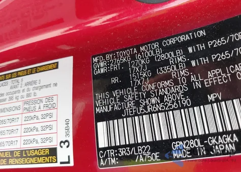 2022 Toyota 4Runner Sr5 from USA, damaged, VIN JTEFU5JR6N5256190